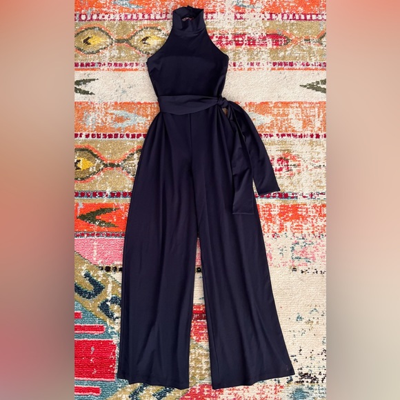 Susana Monaco Wide Leg Tie Waist Halter Jumpsuit - Picture 1 of 16